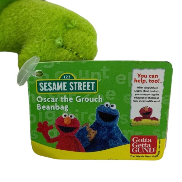 Gund Sesame Street Oscar The Grouch 5 inch Green Beanbag Plush Toy 2008 - Picture 3 of 3